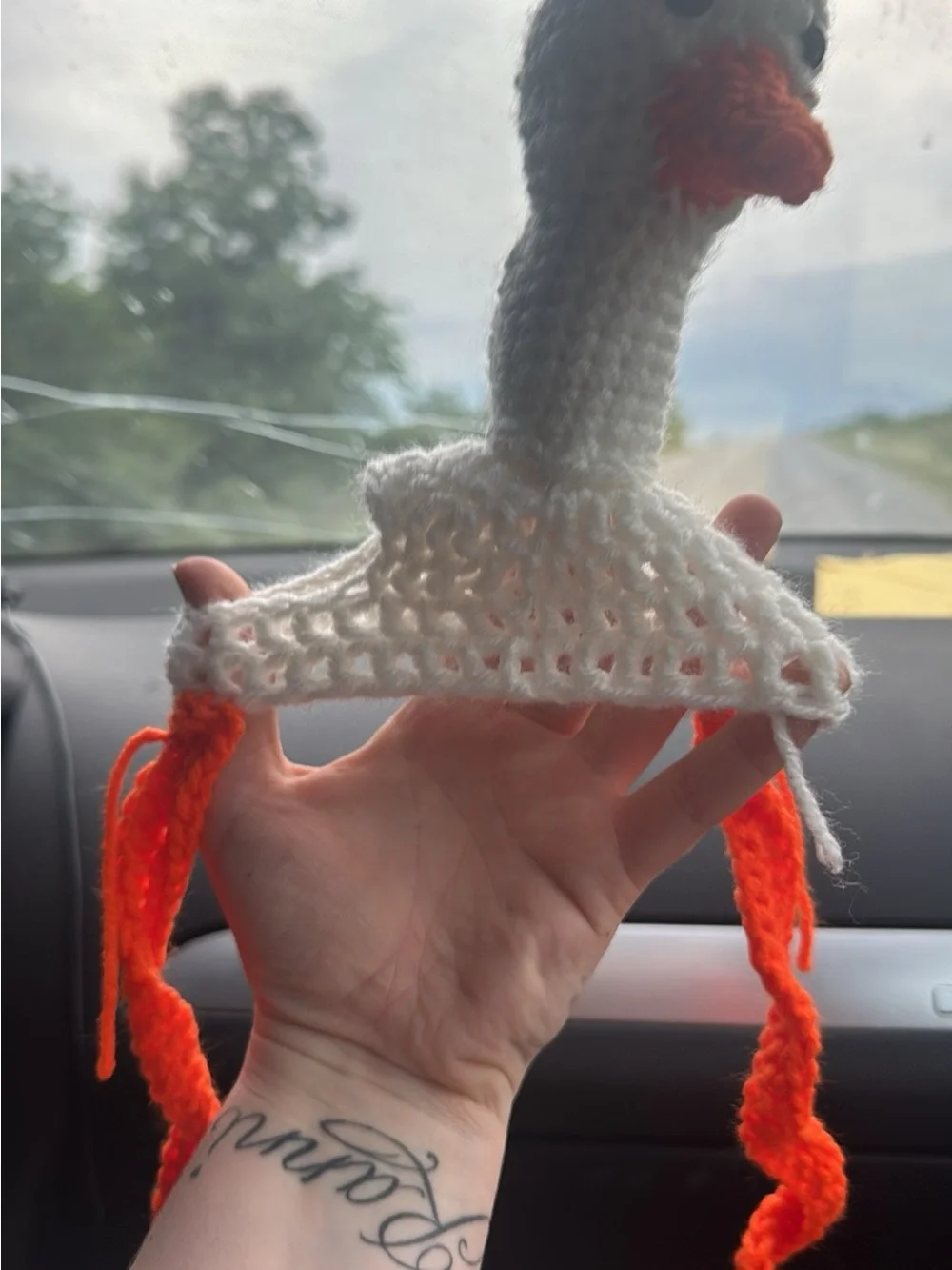 Handmade White & Orange Goose Knit Dog Hat - Cute Pet Costume